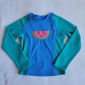 LANDS End Kids 4T Long Sleeve Watermelon Rash Guard Colorblock Mockneck Swim